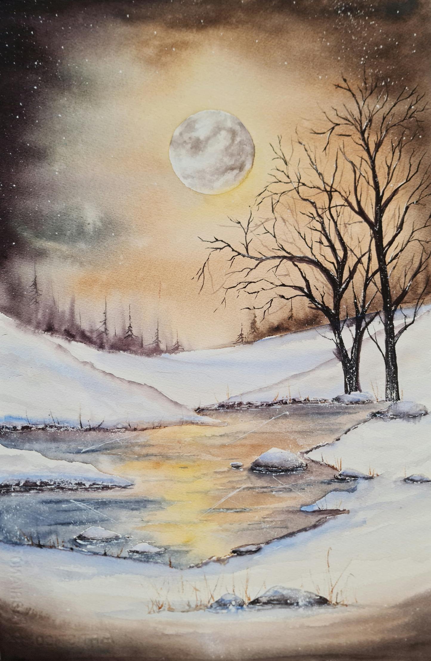 Lunar Embrace in Snow 38x57 cm