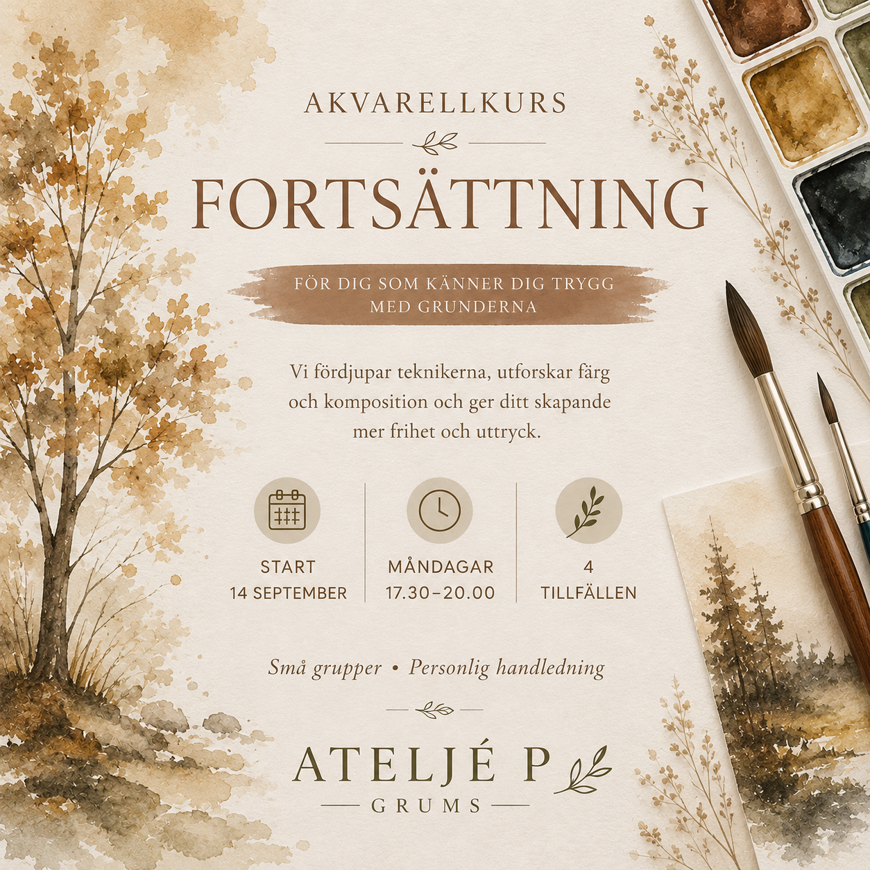 Fortsättningskurs Akvarell Start 14 sep
