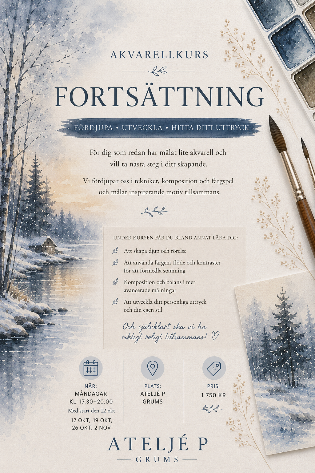 Fortsättningskurs 4 tillfällen Start 12 okt