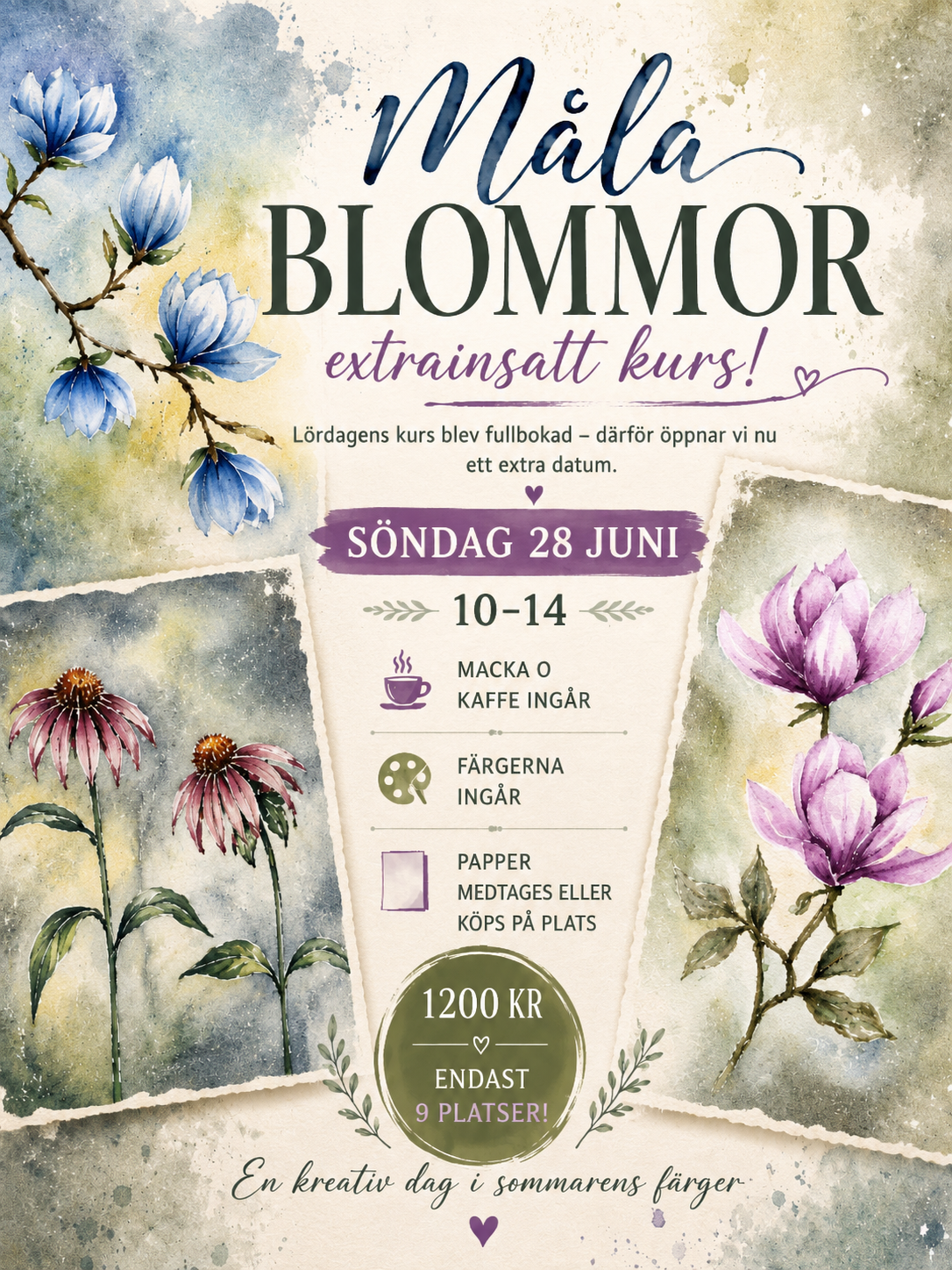 Akvarellkurs- Måla blommor 28/6