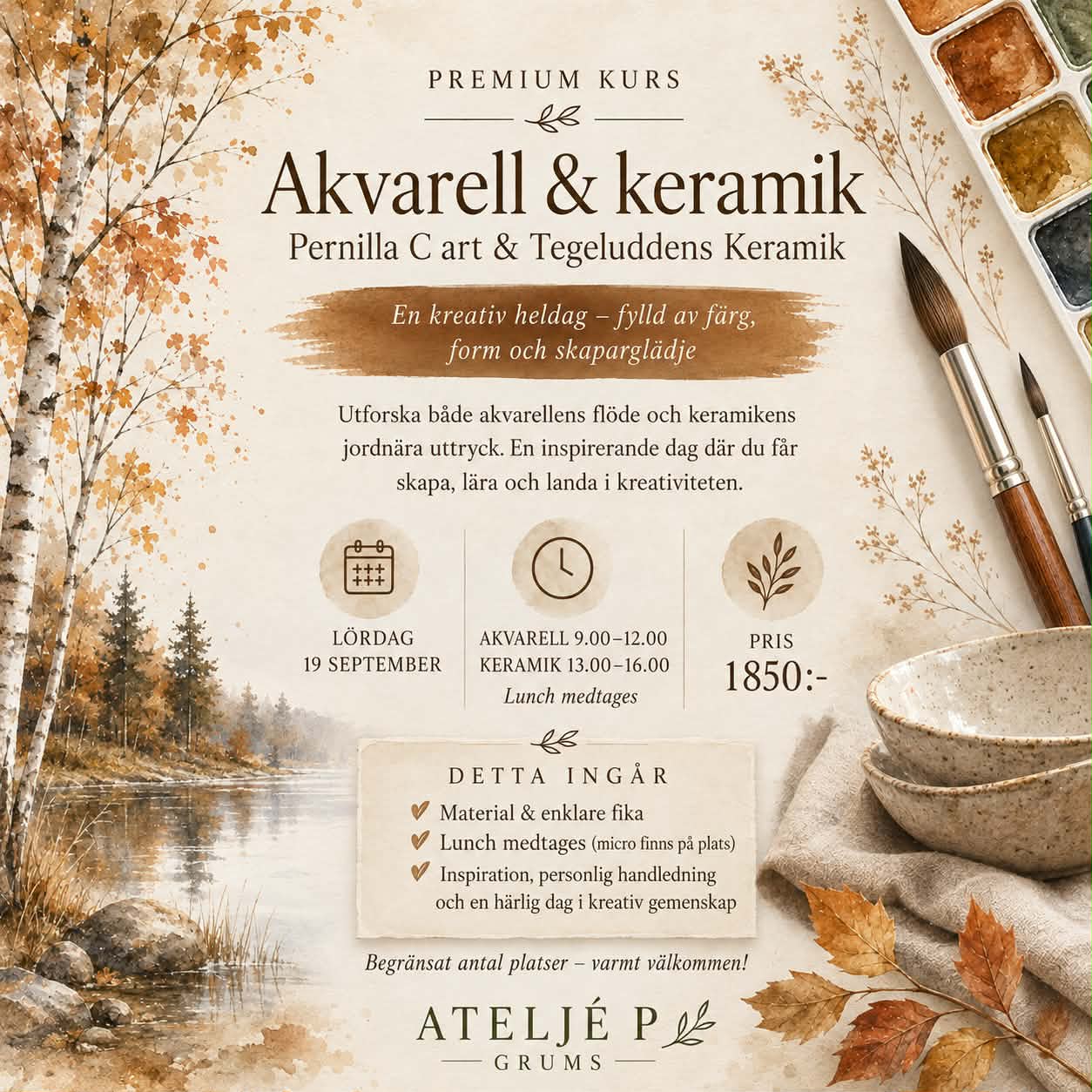 Akvarell & keramik – Heldagskurs 19/9