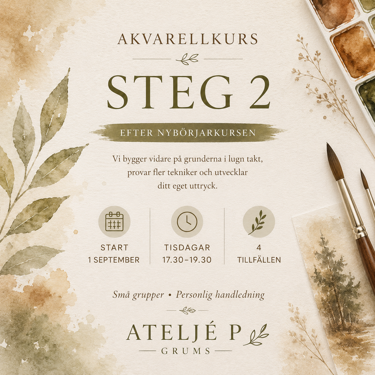 Akvarellkurs Nybörjare- Steg 2 - Start 1 sep