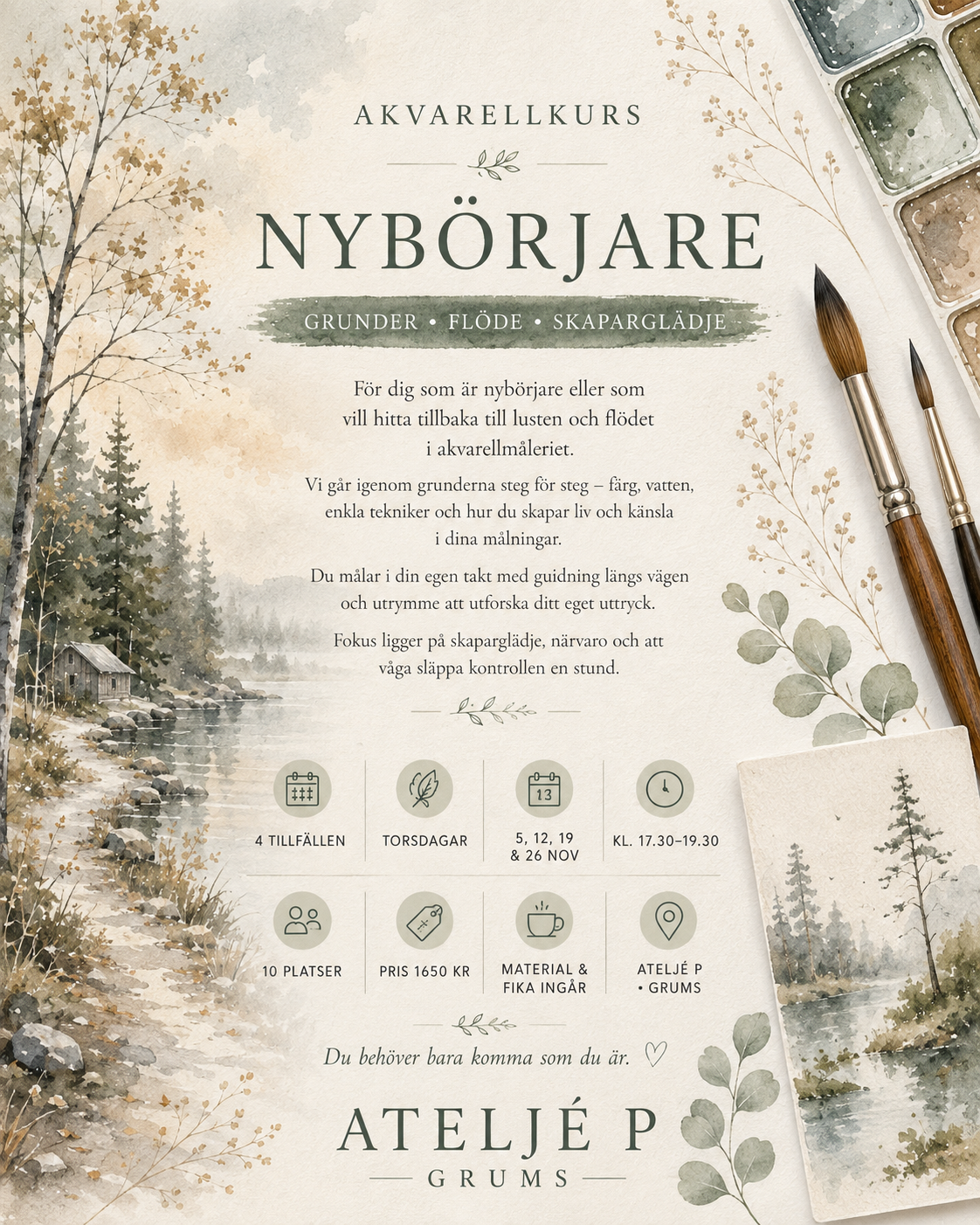 Nybörjare 4 tillfällen Start 5 november